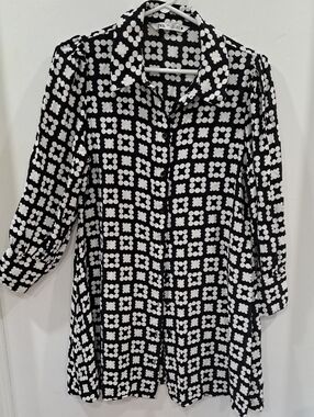 Zara Nadia Black & White Geometric Button-Down Shirt Dress